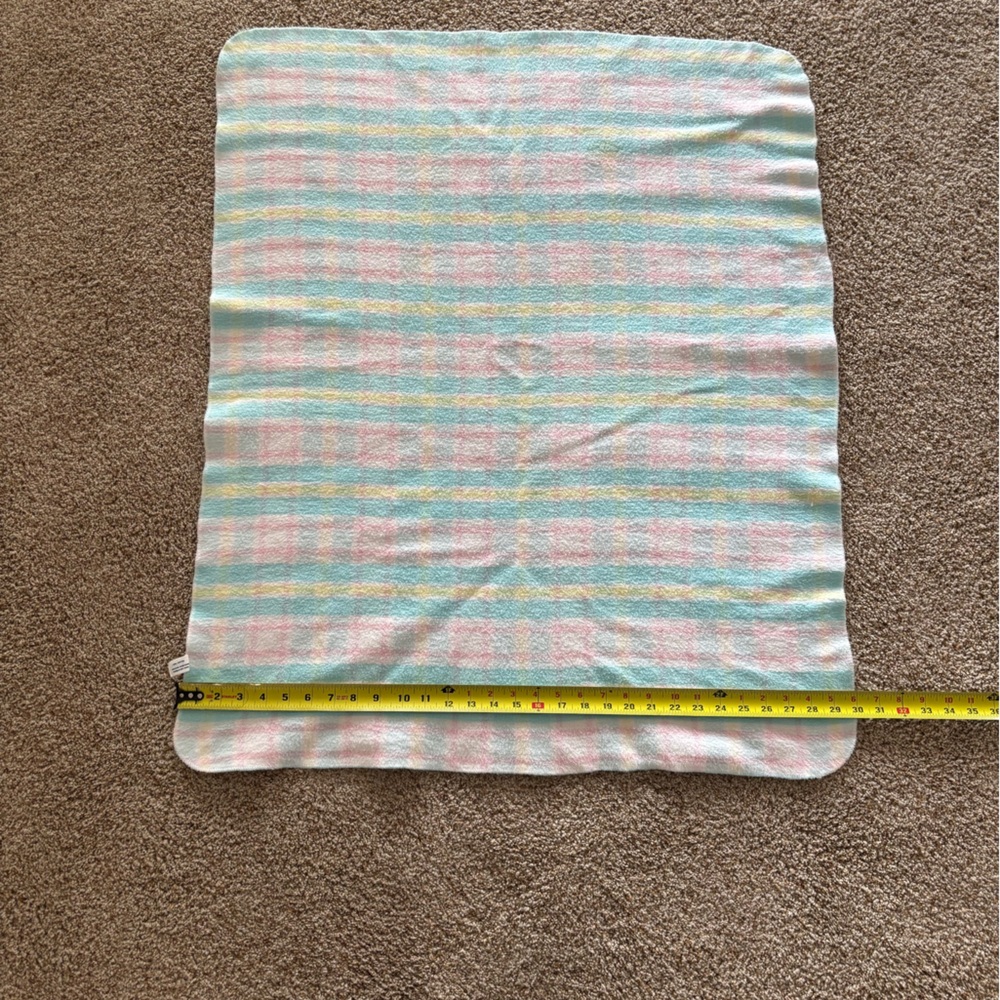 Vintage CARTERS Pastel Plaid Baby Blanket 100% Cotton Pink Blue Yellow - Picture 3 of 6